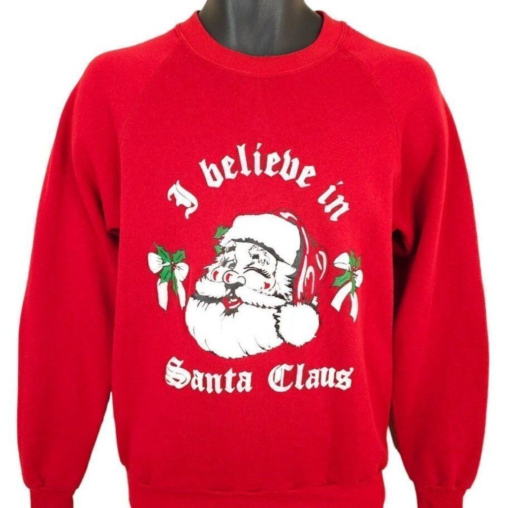 Christmas Sweatshirt Mens Size Small Vintage 80s I Believe In Santa Claus